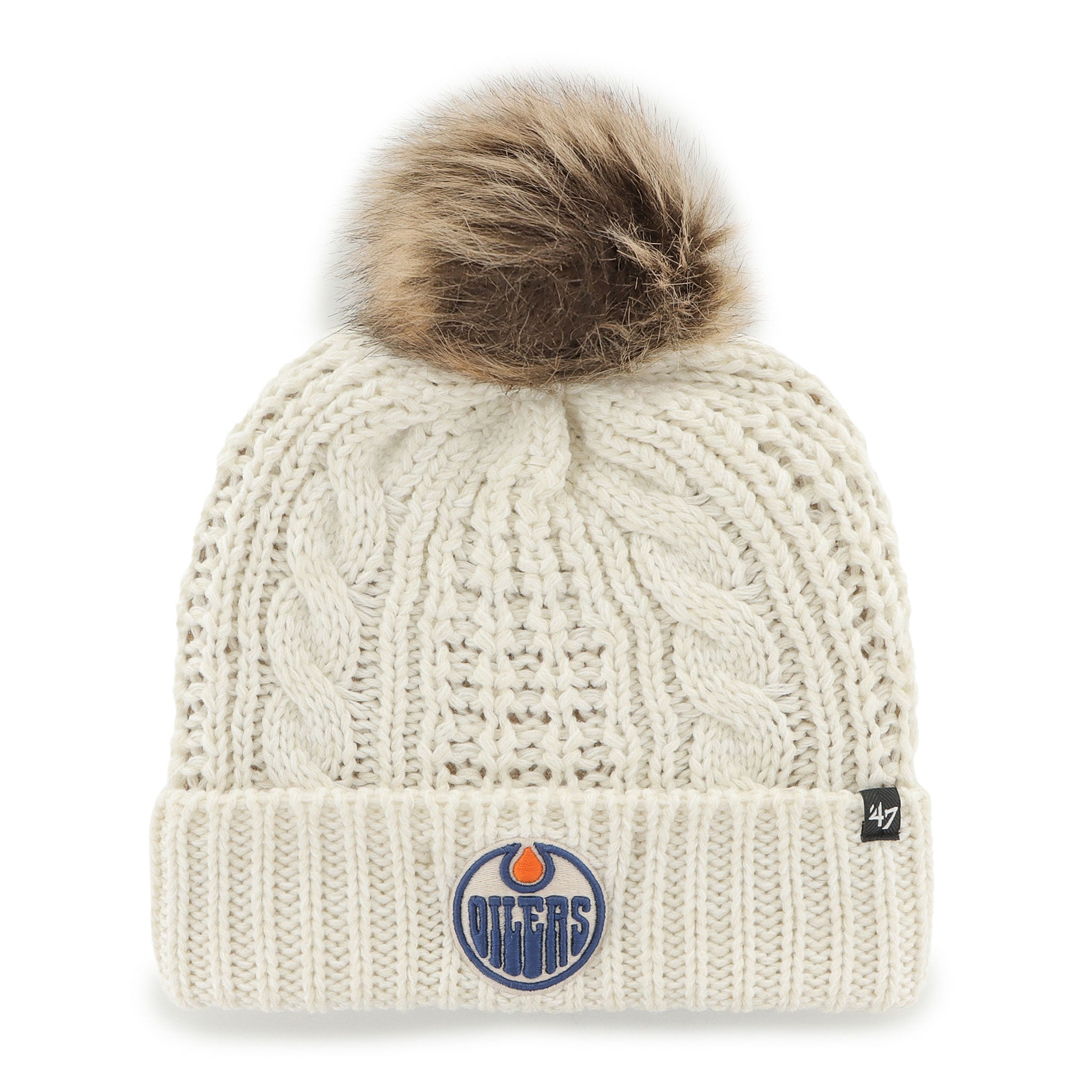 Women's '47 Cream Detroit Tigers Meeko Cuffed Knit Hat with Pom