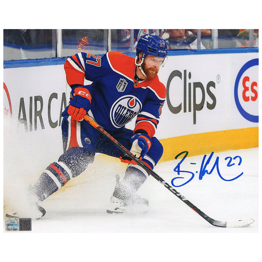 Brett Kulak Signed Edmonton Oilers 24 SCF Hitting The Brakes Action 8x10 Photo