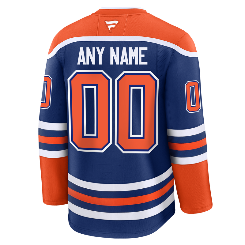 Edmonton Oilers Fanatics CUSTOM Premium Royal Jersey w On Ice Crestin Pro Am Sports