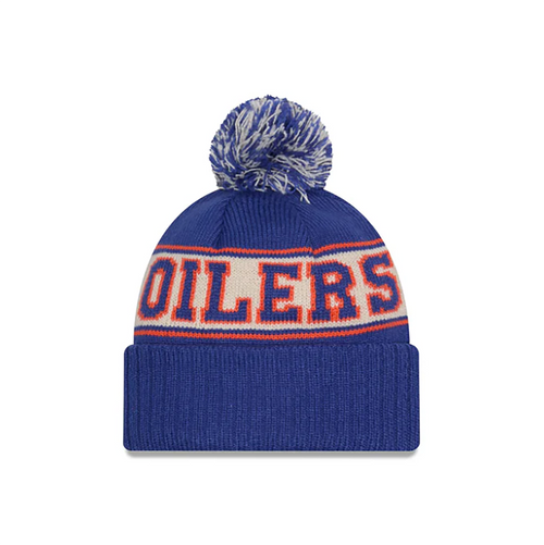 Edmonton Oilers 2024 New Era Retro Cuffed Knit Hat with Pom