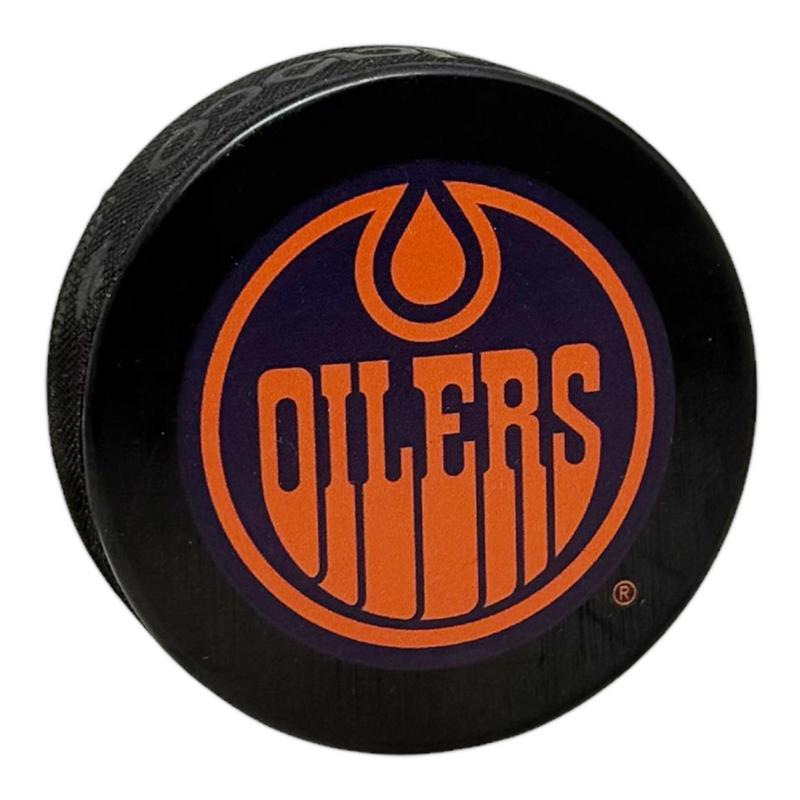 Mattias Ekholm Edmonton Oilers 2019-24 Alternate Autographed Puck Large Size Logo