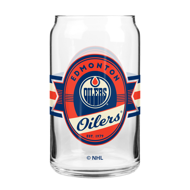 Edmonton Oilers 16oz Can Glass Nostalgia Label