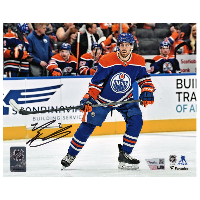 Evan Bouchard Signed Edmonton Oilers Blue Action 8x10 Photo