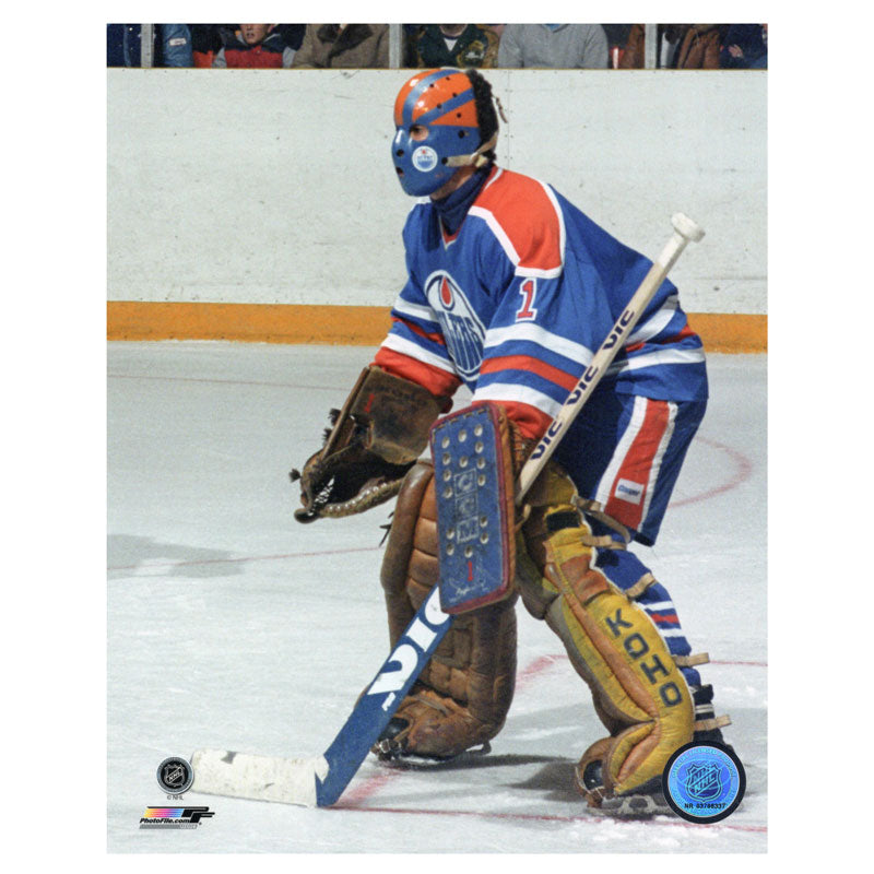 Grant Fuhr Edmonton Oilers Autographed Blue Action Rookie On The Road 8x10 Photo