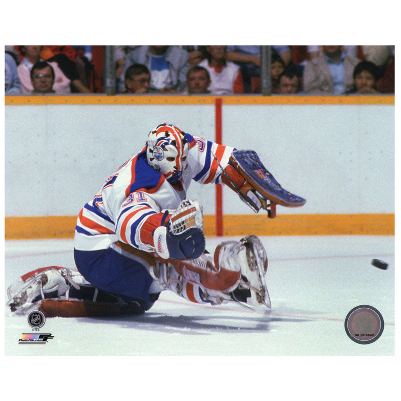 Grant Fuhr Edmonton Oilers Autographed White Action Big Save 11x14 Photo