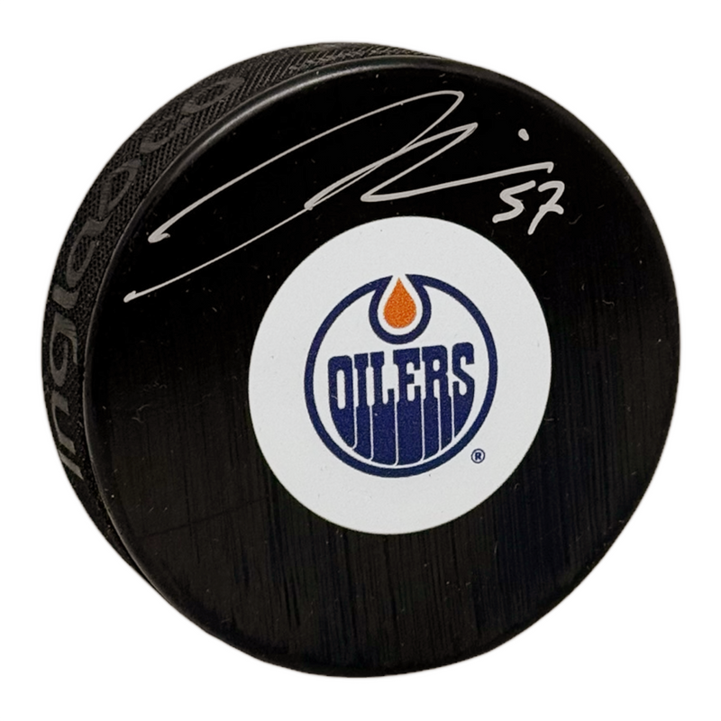 James Hamblin Signed Edmonton Oilers Puck Medium Size Logo