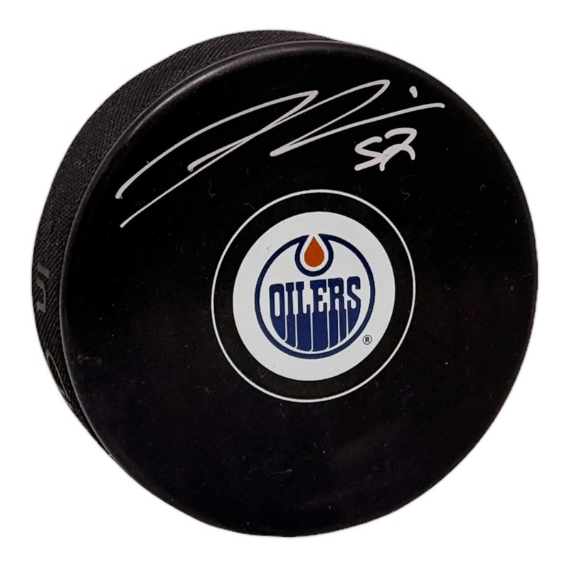 James Hamblin Signed Edmonton Oilers Puck Small Size Logo