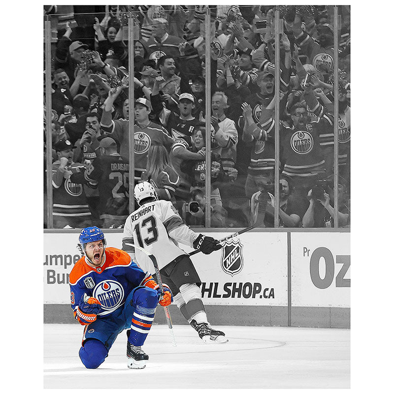 Mattias Janmark Edmonton Oilers Autographed Colour Spotlight Game 4 Goal Celebration 8x10 Photo