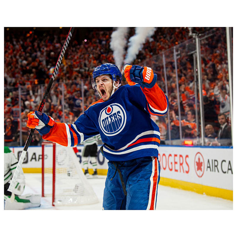 Mattias Janmark Edmonton Oilers Autographed Goal Celebration Steam 8x10 Photo