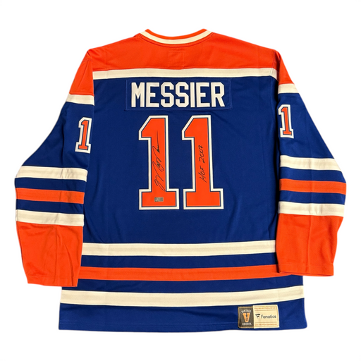 Mark Messier Signed Edmonton Oilers Vintage Royal Replica Jersey Inscribed HOF 2007