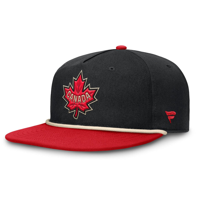 Canada Fanatics Black/Red 2025 4 Nations Face-Off Golfer Snapback Hat