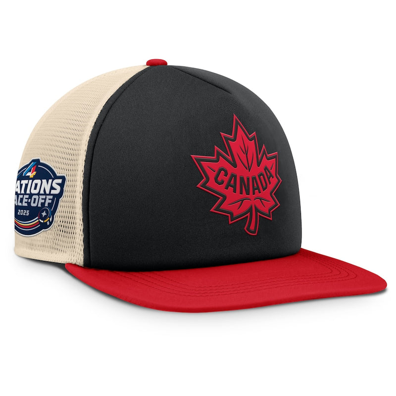 Canada Fanatics Black/Red 2025 4 Nations Face-Off Mesh Snapback Hat