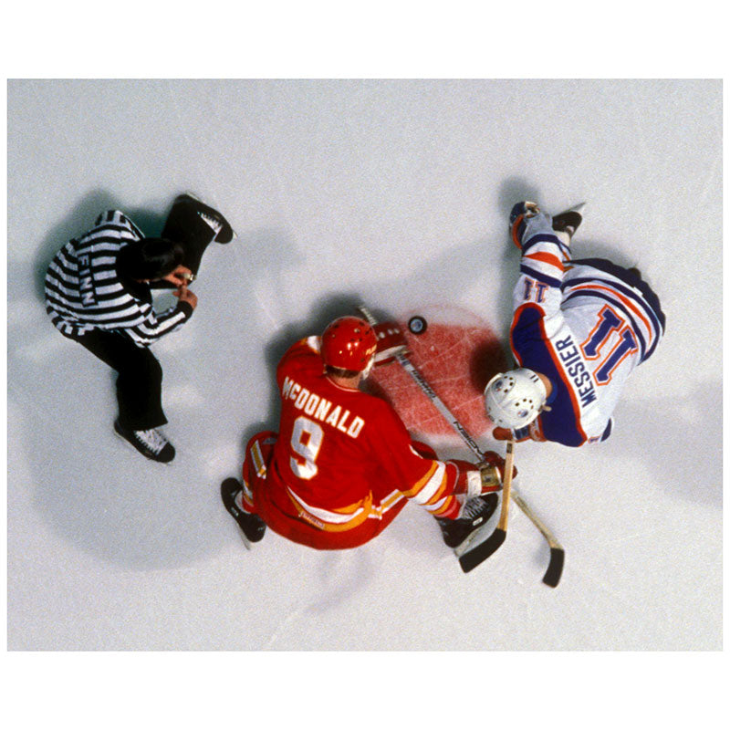 Mark Messier Edmonton Oilers Overhead Faceoff Autographed 8x10 Photo