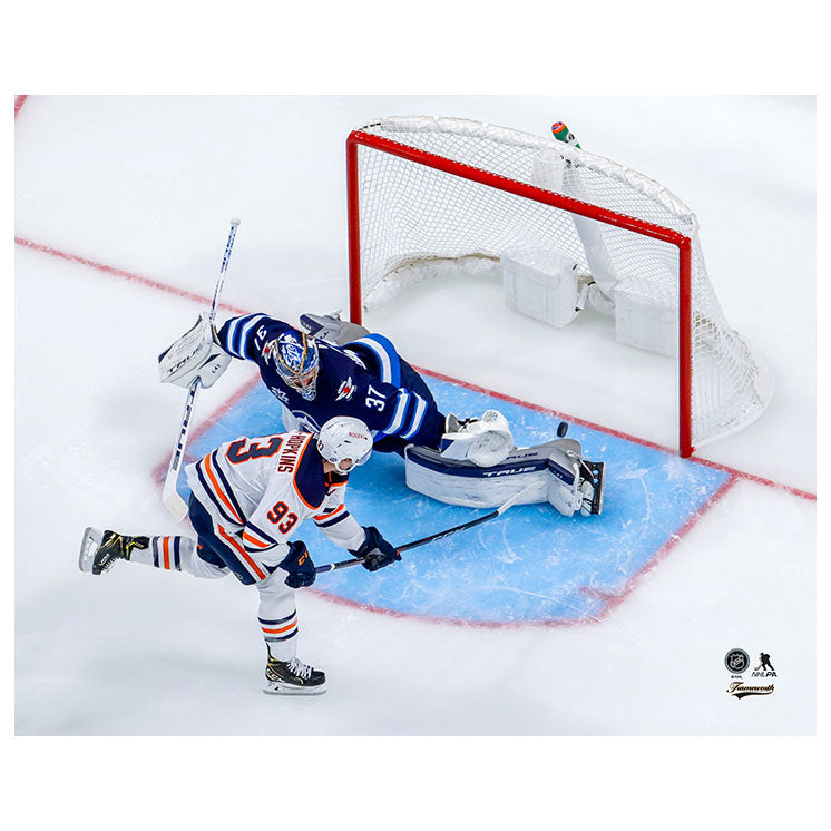 Ryan Nugent-Hopkins Edmonton Oilers Autographed Overhead Goal Action 8x10 Photo