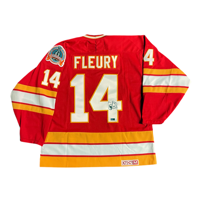 Theo Fleury Calgary Flames Signed 1989 Stanley Cup CCM Replica Jersey