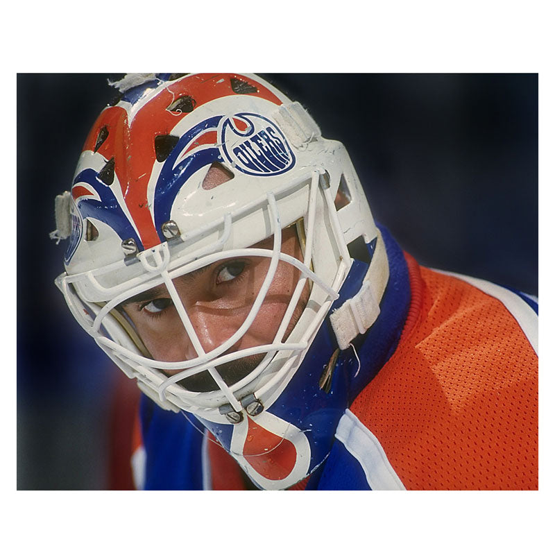 Grant Fuhr Edmonton Oilers Autographed Blue Action The Mask 11x14 Photo