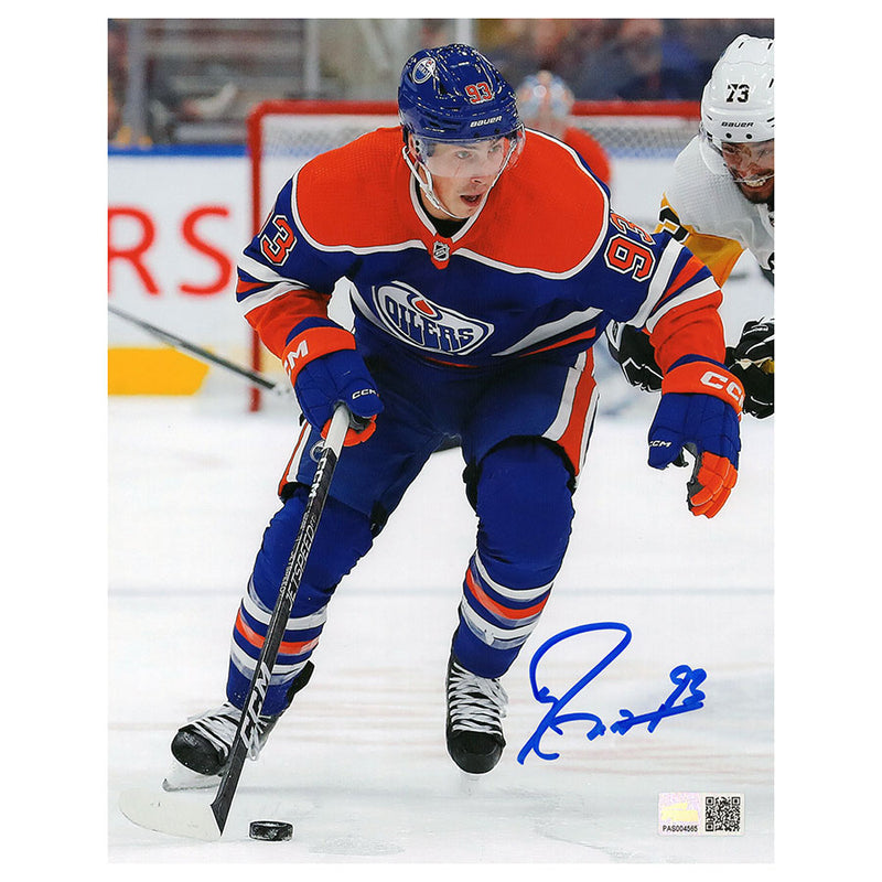 Ryan Nugent-Hopkins Edmonton Oilers Autographed Navy Action 8x10