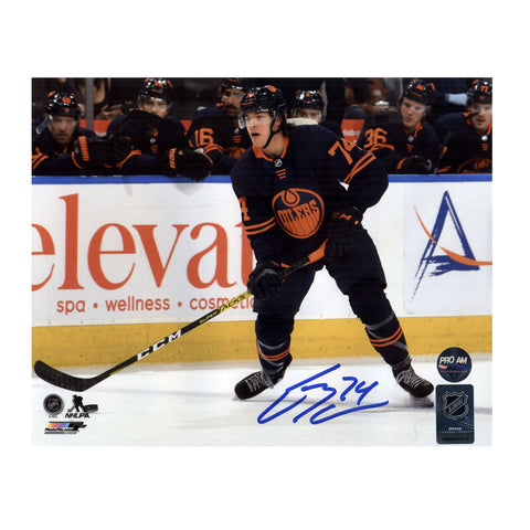 Ethan Bear Signed Edmonton Oilers Navy Stick Flex 8x10 Photo – Pro Am Sports